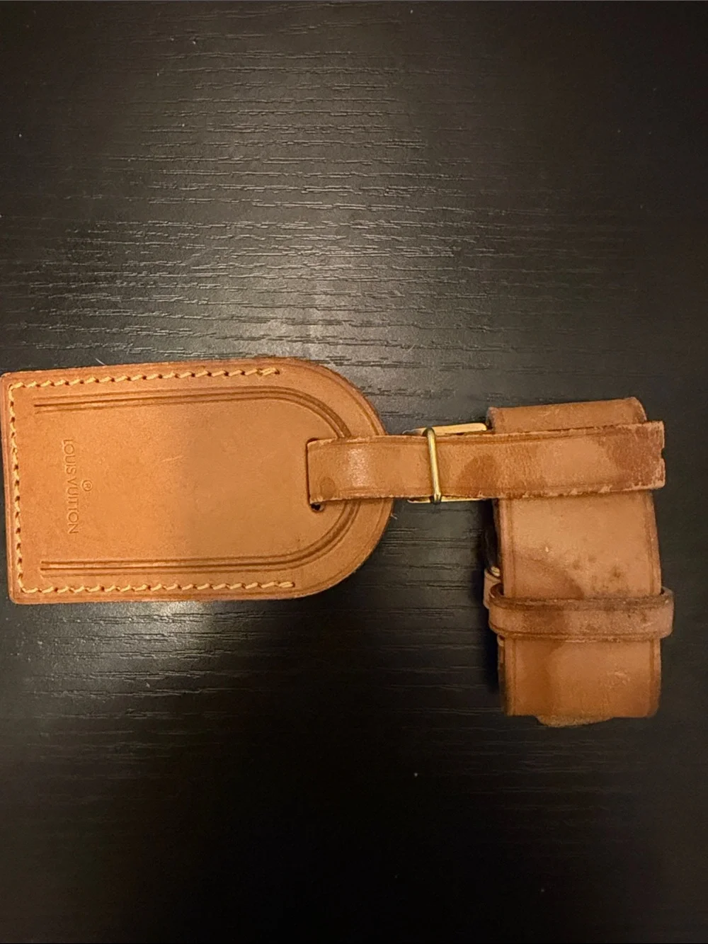 Louis Vuitton Tan Leather Luggage Tag and Belt Set